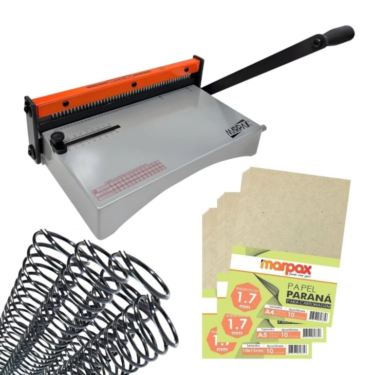 Kit Encadernação Espiramatic + Cartonagem e Espiral Metal Preto Marpax