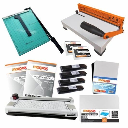 Kit Encadernação + Plastificadora 110v, Guilhotina e insumos