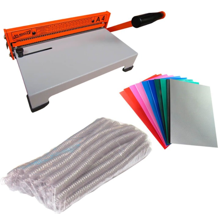 Kit Encadernadora + Capas Coloridas + Espirais Cristal 17mm