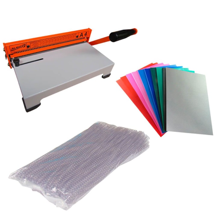 Kit Encadernadora + Capas Coloridas + Espirais Cristal 9mm