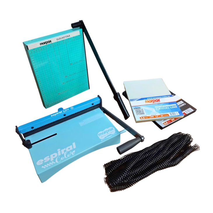 Kit Encadernadora Espiral Color Azul + Guilhotina e Insumos