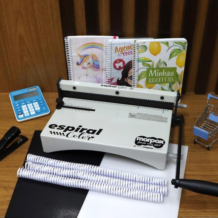 Kit Encadernadora Espiral Color Branco + Capa Espiral Metal