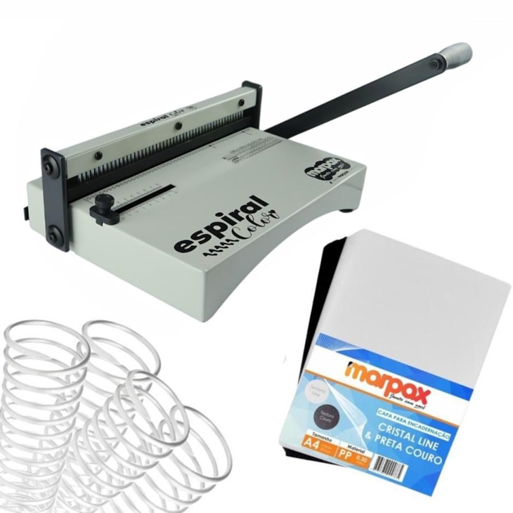 Kit Encadernadora Espiral Color Branco + Capa Espiral Metal
