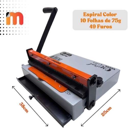 Kit Encadernadora Espiral Color Laranja + 100 Capas e 100 Espirais Marpax