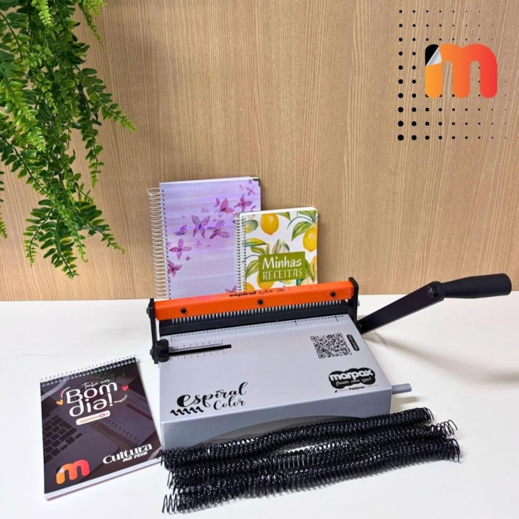 Kit Encadernadora Espiral Color Laranja + Capa Espiral Metal