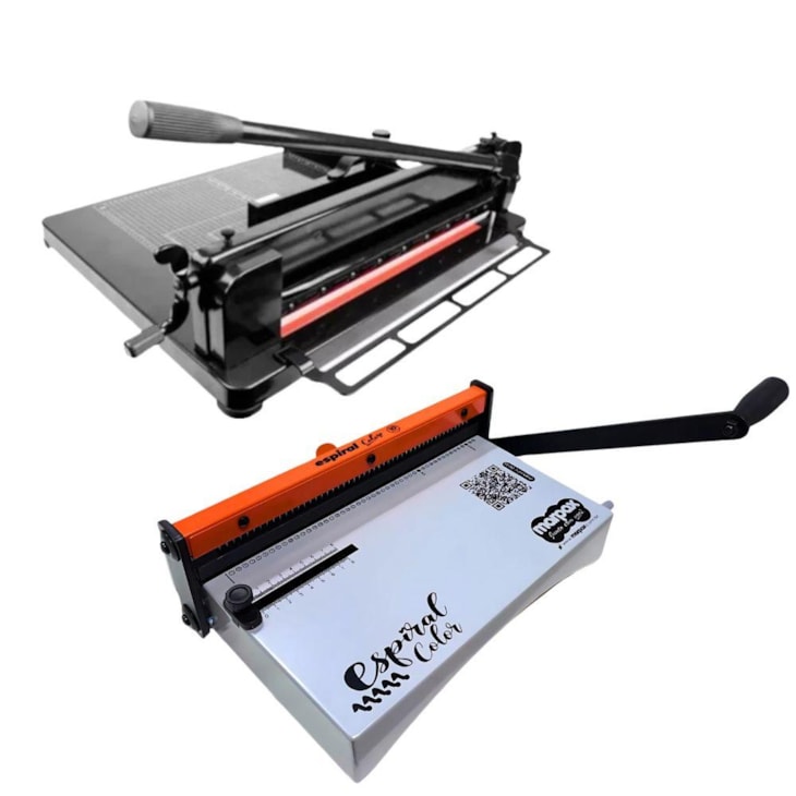 Kit Encadernadora Espiral Color Laranja + Guilhotina Semi A4