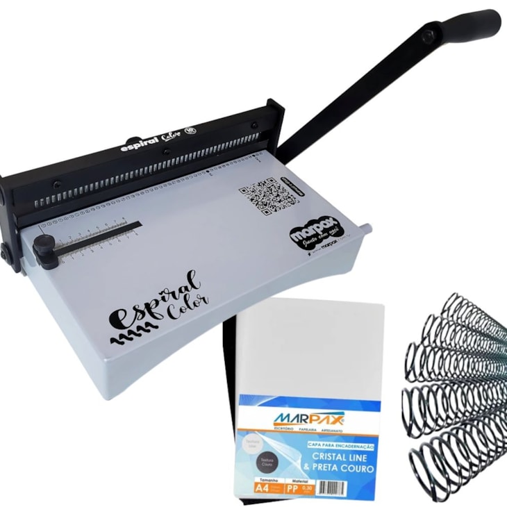 Kit Encadernadora Espiral Color Preta + 100 Capas e Espirais