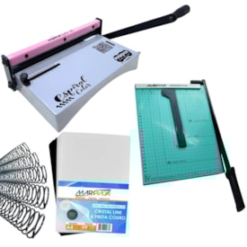 Kit Encadernadora Espiral Color Rosa + Guilhotina e Insumos