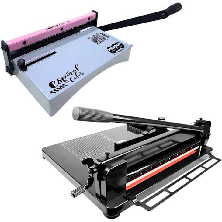 Kit Encadernadora Espiral Color Rosa + Guilhotina Semi A3