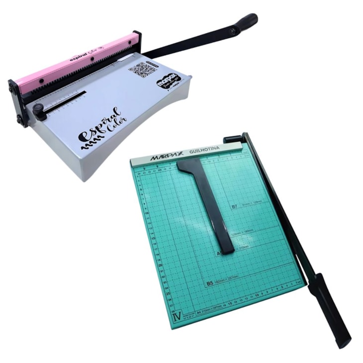 Kit Encadernadora Espiral Color Rosa + Guilhotina Verde Marpax