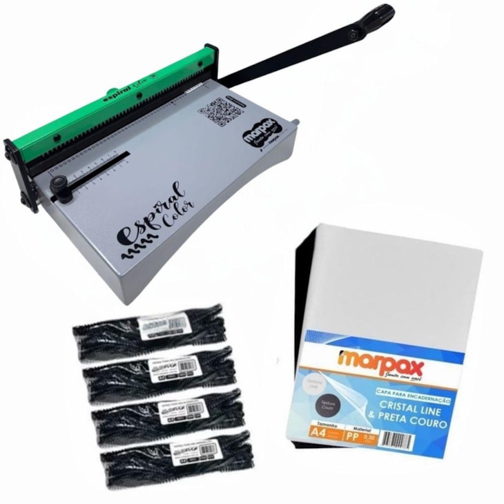 Kit Encadernadora Espiral Color Verde + Capas e Espirais