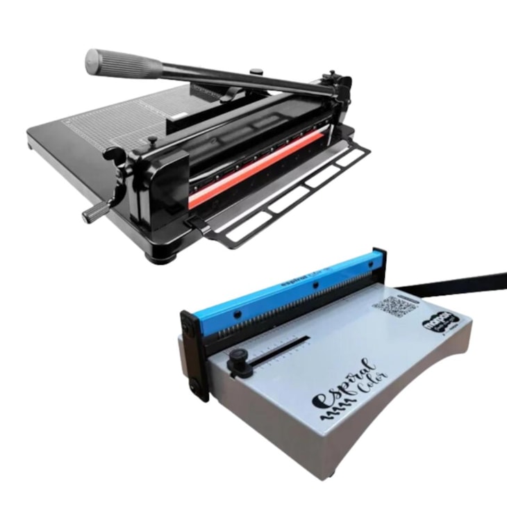 Kit Encadernadora Espiral Cor Azul Guilhotina Industrial A3