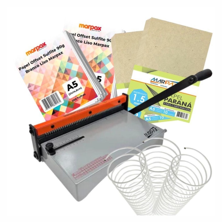 Kit Encadernadora Espiramatic A4 + Insumos p/ Iniciante Marpax