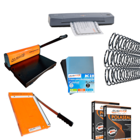 Kit Encadernadora, Guilhotina, Plastificadora, insumos 220v