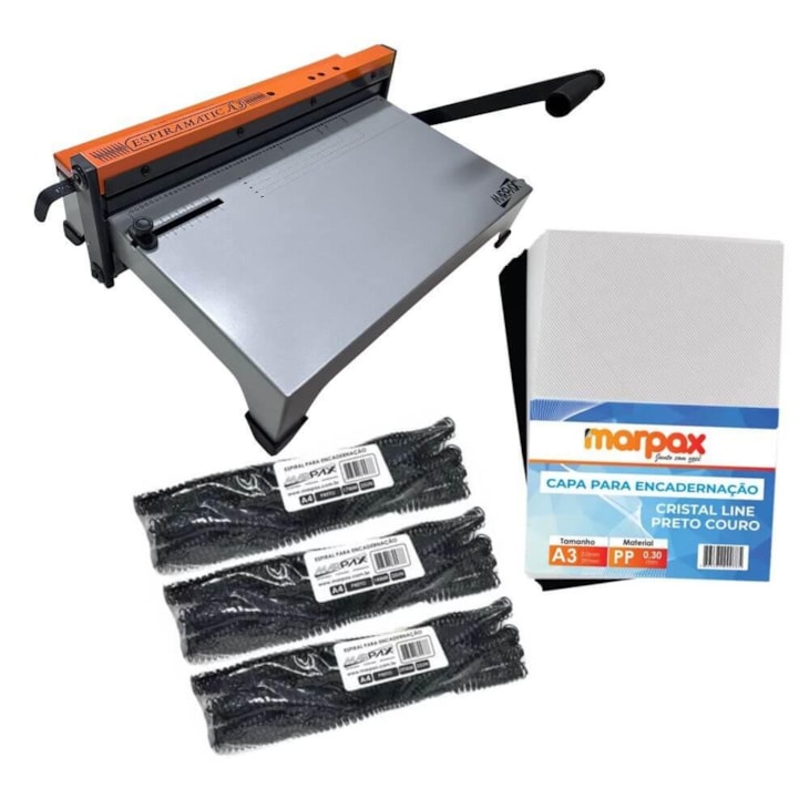Kit Encadernadora Master A3 + 40 Capas A3 + 300 Espiral A3