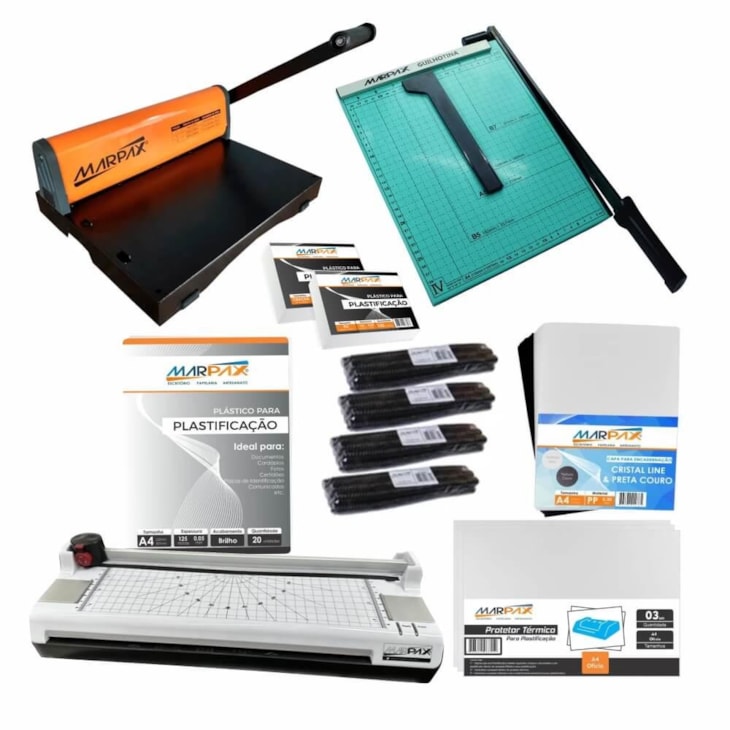 KIT ENCADERNADORA, PLASTIFICADORA , GUILHOTINA, INSUMOS 220v