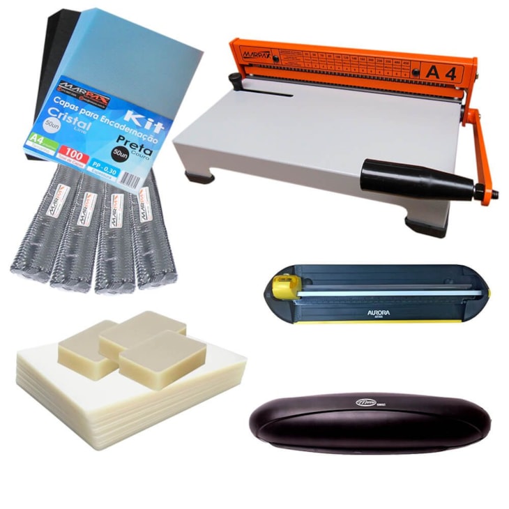 Kit Encadernadora + Plastificadora + Refiladora + Insumo 110