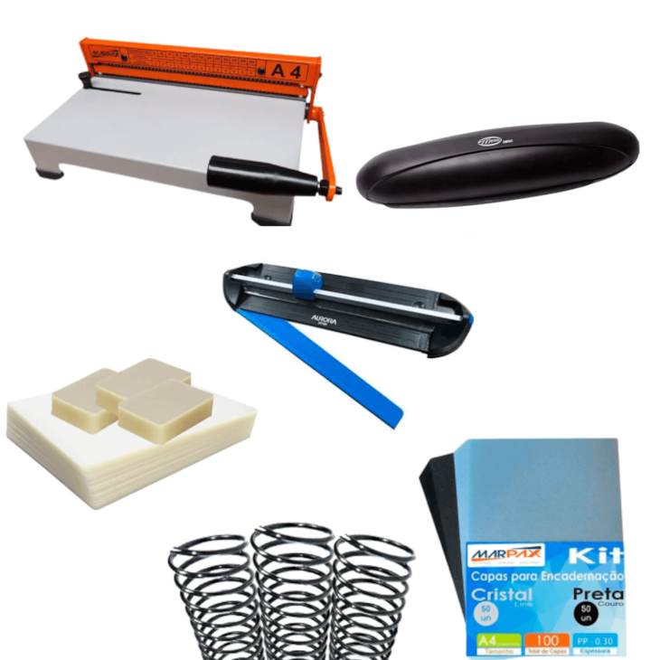 Kit Encadernadora + Plastificadora + Refiladora + Insumo 220