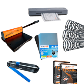 Kit Encadernadora, Plastificadora, Refiladora, Insumos 110V