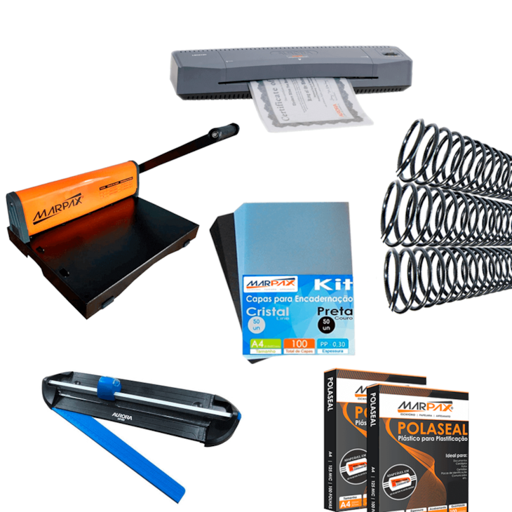 Kit Encadernadora , Plastificadora, Refiladora, Insumos Marpax 220V