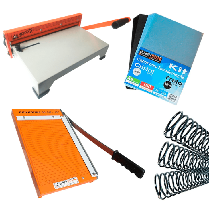 Kit Encadernadora Standard + Guilhotina A4 + Capas e Espiral