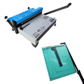 Kit Encadernadora Wire Color Azul 2X1 + Guilhotina Verde