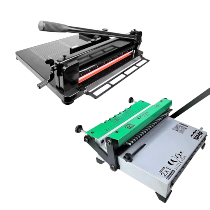 Kit Encadernadora Wire Color Verde 2X1 + Guilhotina Semi A3