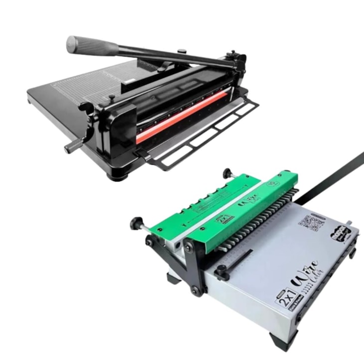 Kit Encadernadora Wire Color Verde 2X1 + Guilhotina Semi A4