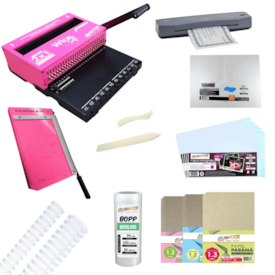 Kit Encadernadora Wire-o 2x1 + Plastificadora 110v e Insumos