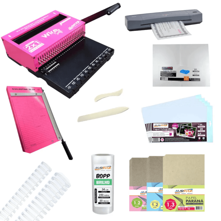 Kit Encadernadora Wire-o 2x1 + Plastificadora 110v e Insumos