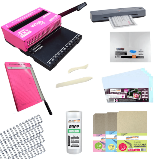 Kit Encadernadora Wire-o 2x1 + Plastificadora 110v e Insumos
