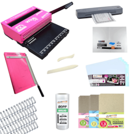 Kit Encadernadora Wire-o 2x1 + Plastificadora 220v e Insumos
