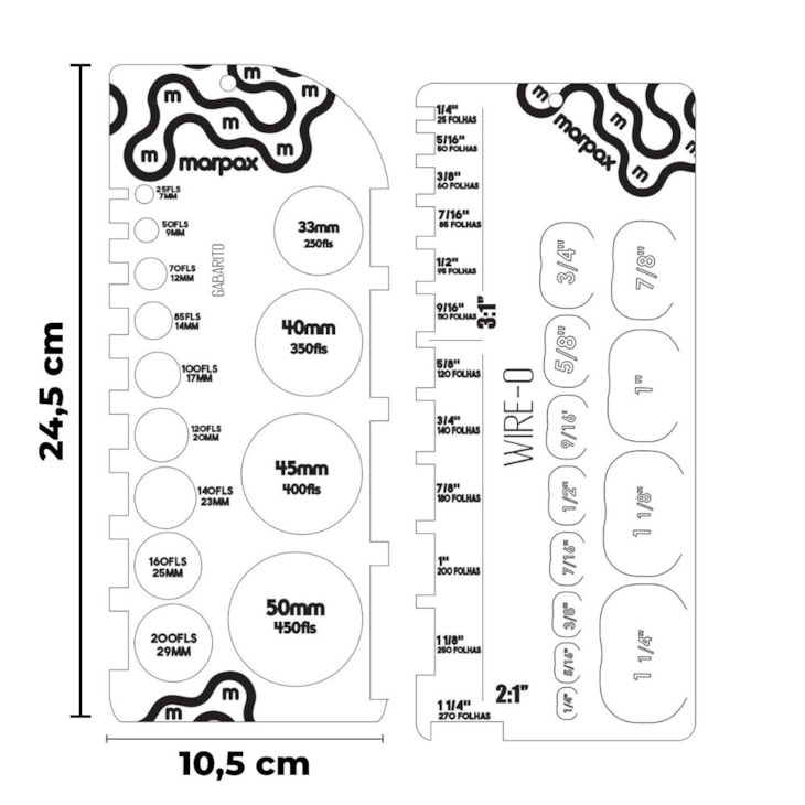Kit Gabarito Retangular para Espiral Wire-o Acrílico Marpax