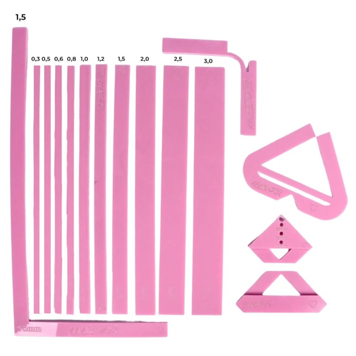 Kit Gabarito Retos com Esquadro Rosa em Acrilico Marpax