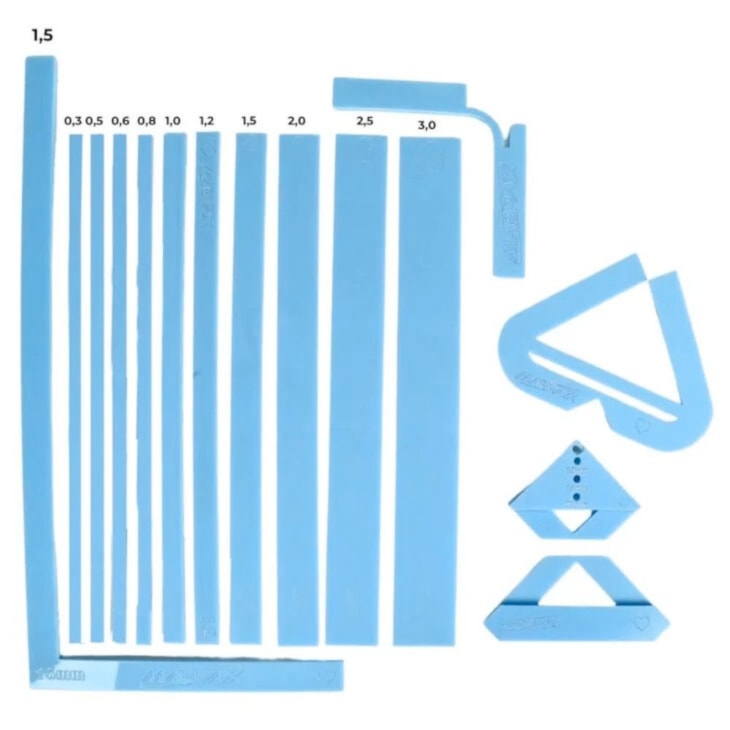 Kit Gabaritos Retos com Esquadros Azul em Acrilico Marpax