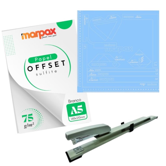 Kit Offset 75g + Grampeador + Dobra Folha Azul Acrílico Marpax