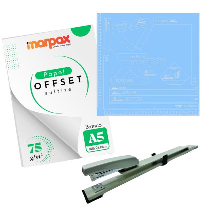 Kit Offset 75g + Grampeador + Dobra Folha Azul Acrílico Marpax