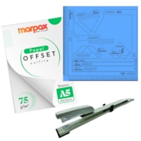 Kit Offset 75g + Grampeador + Dobra Folha Azul MDF Marpax