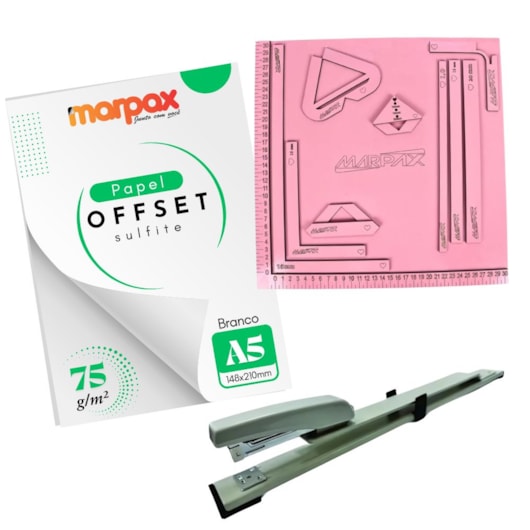 Kit Offset 75g + Grampeador + Dobra Folha Rosa MDF Marpax