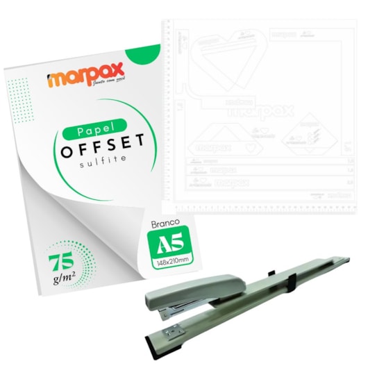Kit Offset 75g + Grampeador + Dobra Folha Transparente Marpax