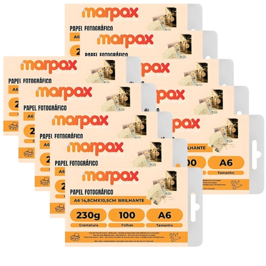Kit Papel Fotográfico A6 Brilhante Glossy 230g Marpax 1000Fls