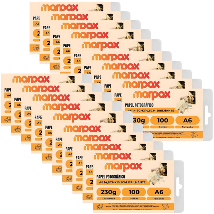 Kit Papel Fotográfico A6 Brilhante Glossy 230g Marpax 2000Fls