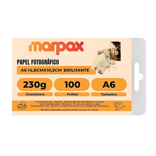 Kit Papel Fotográfico A6 Brilhante Glossy 230g Marpax 200Fls