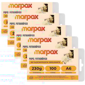 Kit Papel Fotográfico A6 Brilhante Glossy 230g Marpax 500Fls