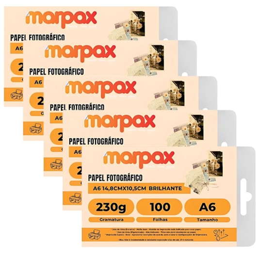 Kit Papel Fotográfico A6 Brilhante Glossy 230g Marpax 500Fls