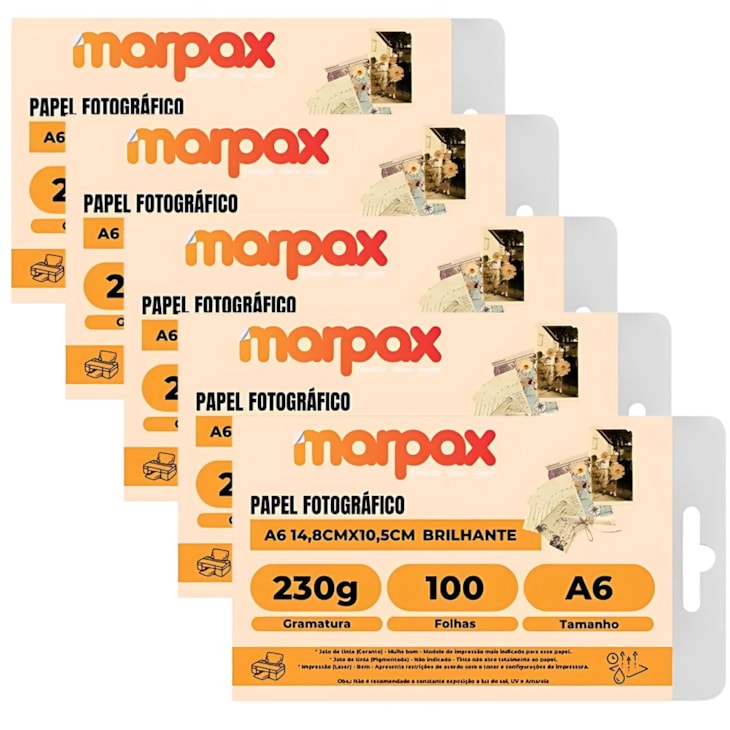 Kit Papel Fotográfico A6 Brilhante Glossy 230g Marpax 500Fls