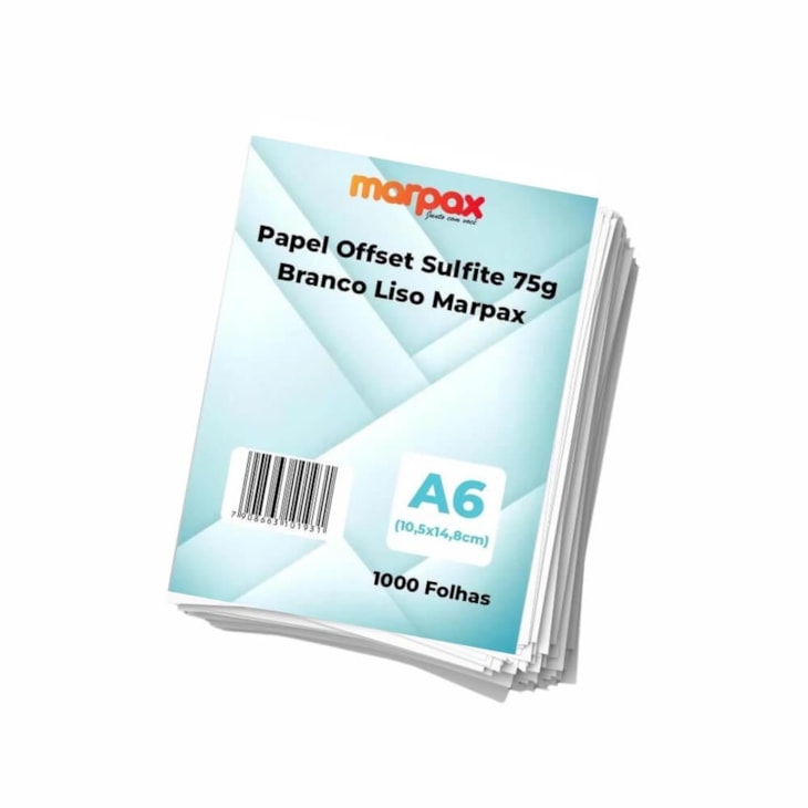 Kit Papel Offset Sulfite A6 75g Branco Marpax 1000 folhas