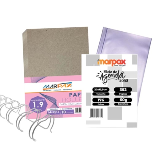 Kit Para Agenda 2025 Miolo Cinza + Papel Holler 1.9mm 10 un