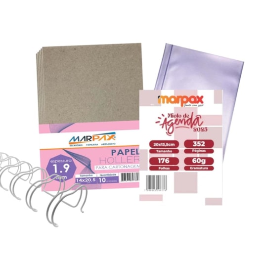 Kit Para Agenda 2025 Miolo Vinho + Papel Holler 1.65mm 10 un