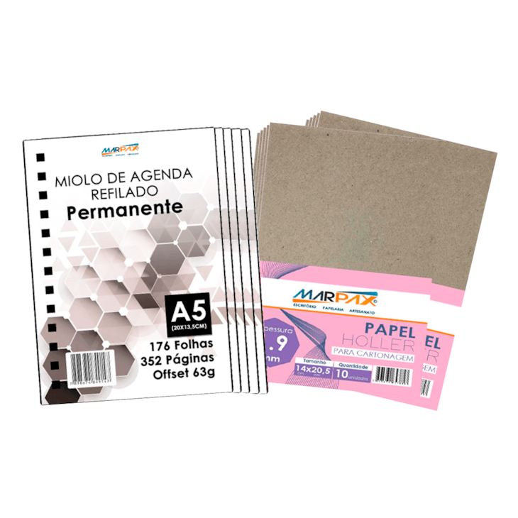 Kit Para Agenda Permanente Miolo + Papel Holler 1.9mm 10 un